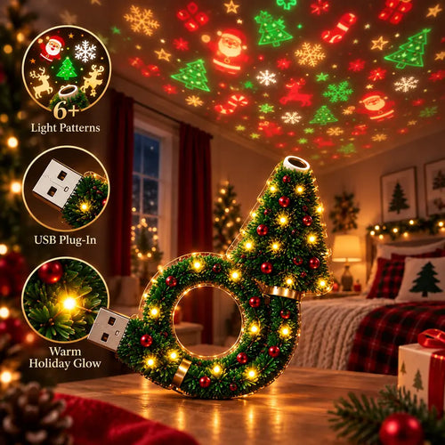 Christmas Cozy Lamp mini tree projector with 6+ light patterns, USB plug-in and warm holiday glow