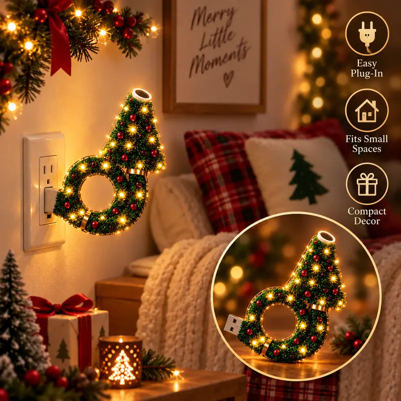 Christmas Cozy Lamp plugged into a wall outlet – fits small spaces