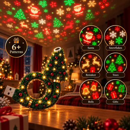 6+ projected patterns: Santa, snowflakes, reindeer, trees, bells and gifts