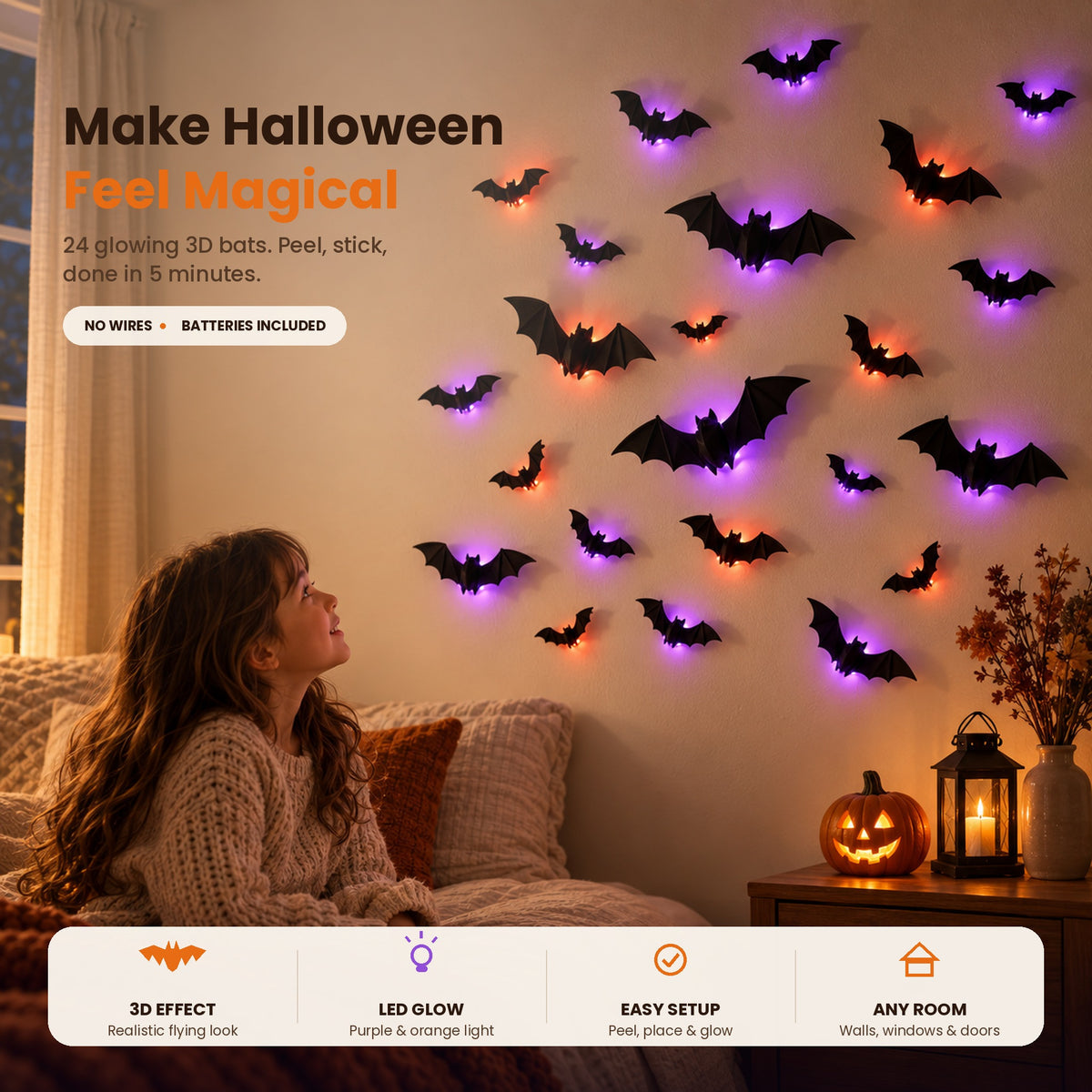 Spooky Glow 3D Bat Lights